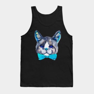 Blue watercolor cute kitty cat Tank Top